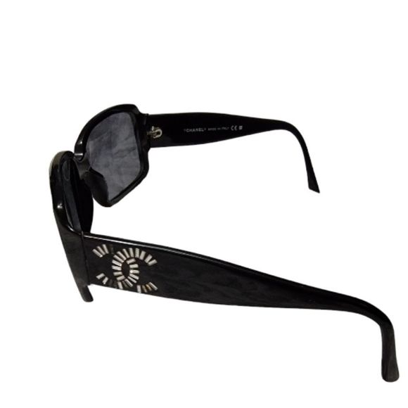 CHANEL Crystal Baguette CC 5114-B Rectangular Sunnies in Black on Black Caviar main image 8